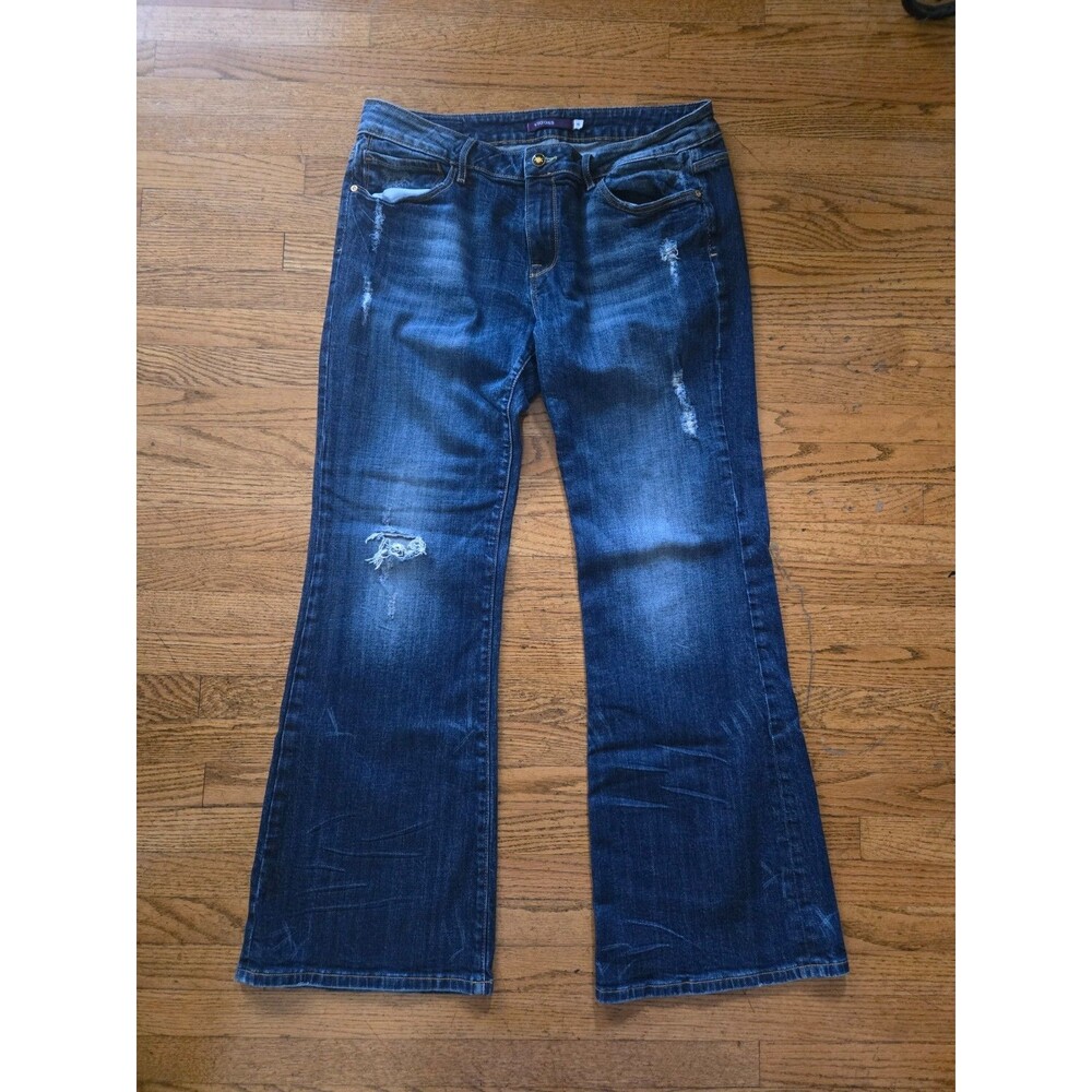 Vigoss Womens Distressed Low Rise Flare Leg Dark Wash Jeans Size 15